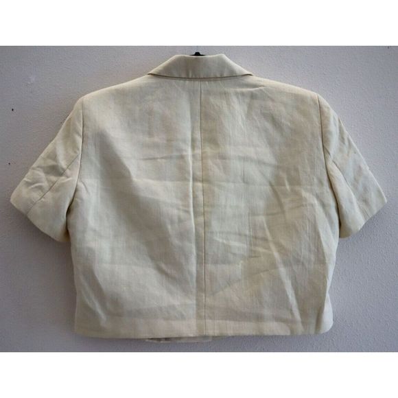 Zara Women's Sz Large Beige Basic Short Sleeved Linen Blend Cropped Blazer - Picture 2 of 7